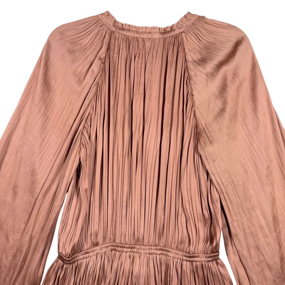 Current Air Rose Gold Satin‎ Pleated Mini Long Sleeve Dress Party - Size XS - Picture 8 of 10